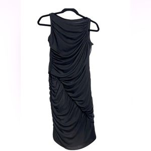 Marc New York Andrew Marc LBD Rouched Black Midi Sheath Cocktail Dress Size 2